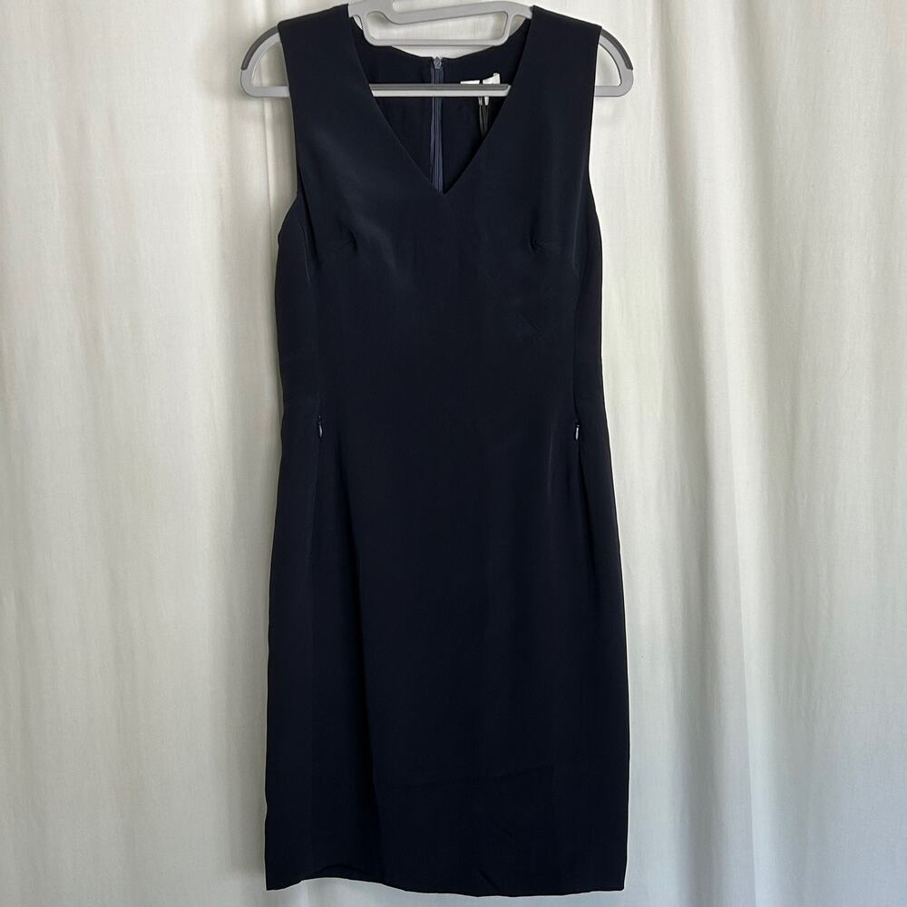 Lilysilk Navy Blue 100% Mulberry Silk Casual Career Sleeveless Dress NWT‎ Size 4
